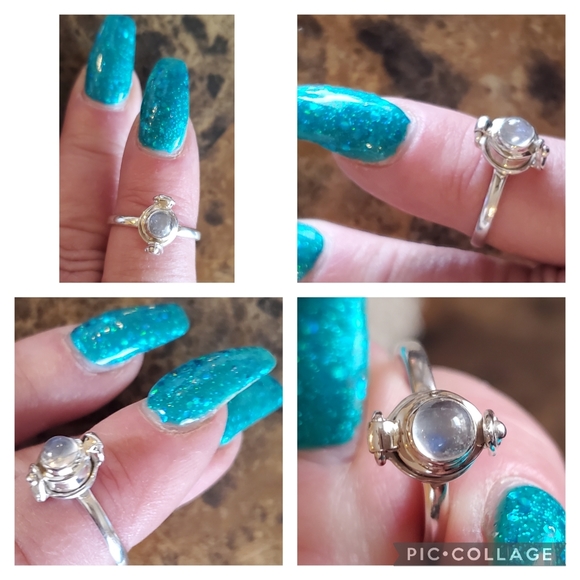 Genuine Rainbow Moonstone Poison Box Ring Size 8 - Picture 4 of 8